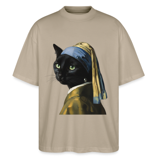 Das Mädchen mit dem Perlenohrring… aber es ist eine Katze | Stanley/Stella Oversized Unisex Bio T-Shirt Blaster - Steingrau