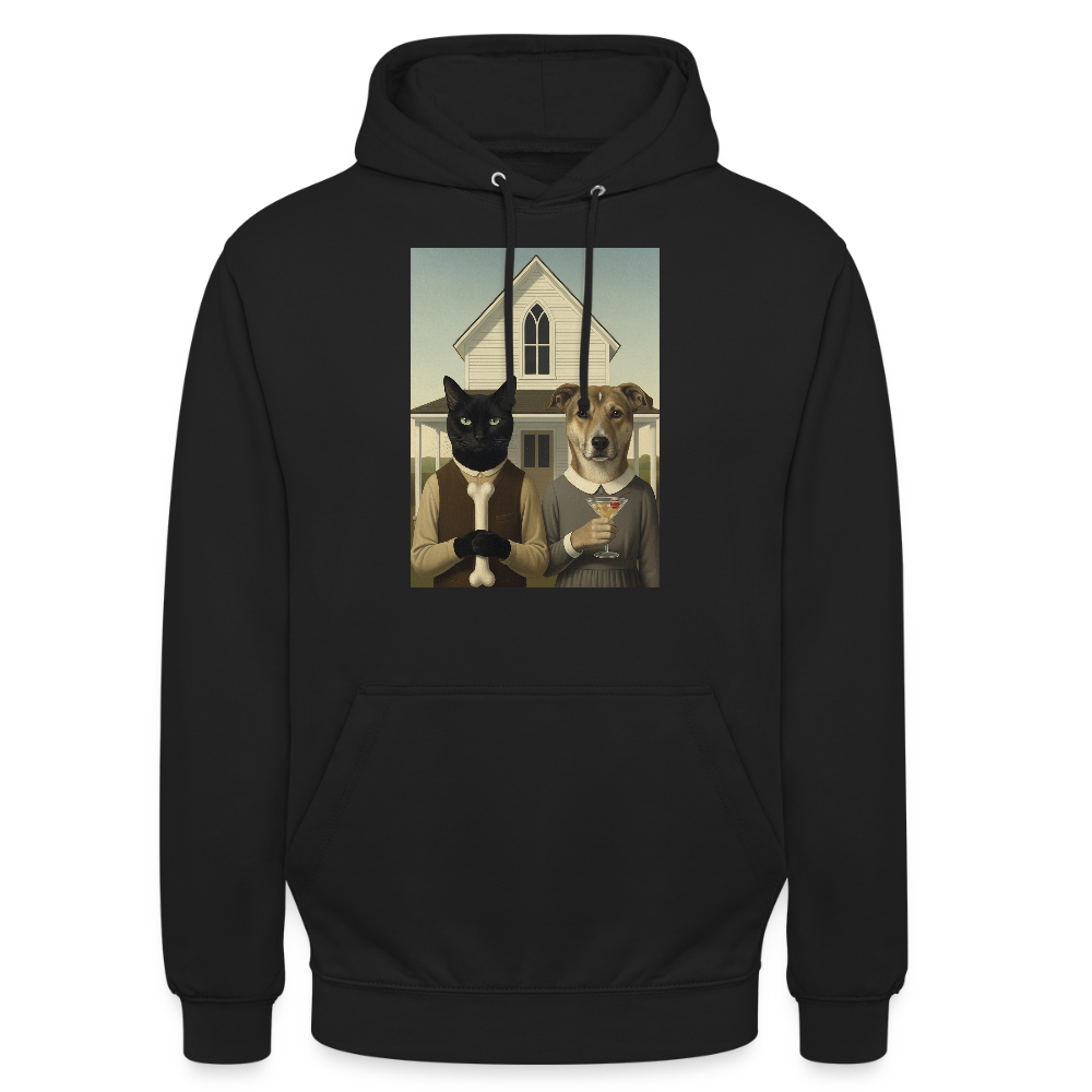 American Gothic… aber mit Katze und Hund |  Männer Premium Pullover - Schwarz