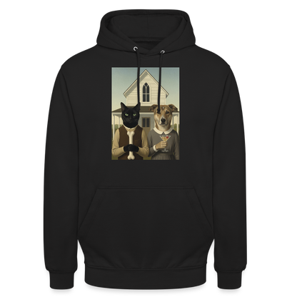 American Gothic… aber mit Katze und Hund |  Männer Premium Pullover - Schwarz