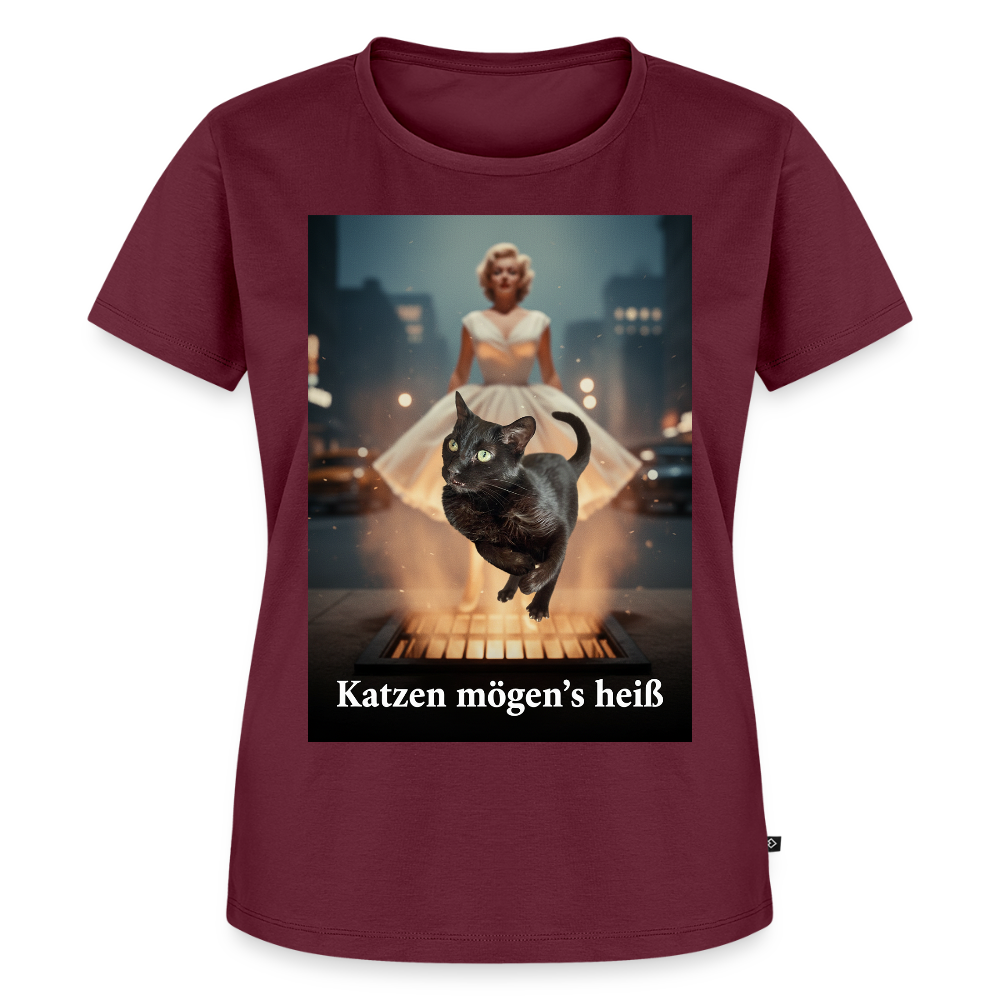 Katzen mögen’s heiß | Frauen Premium T-Shirt - Burgunderrot