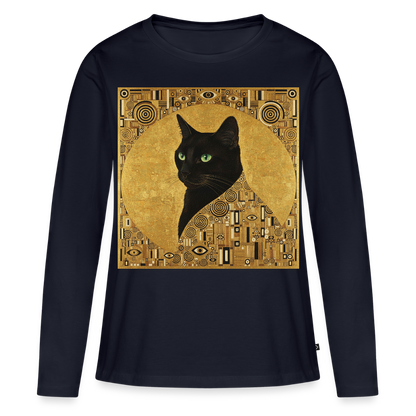 Adele… aber sie schnurrt – Goldene Katze à la Klimt | Frauen Premium Bio Langarmshirt - Navy