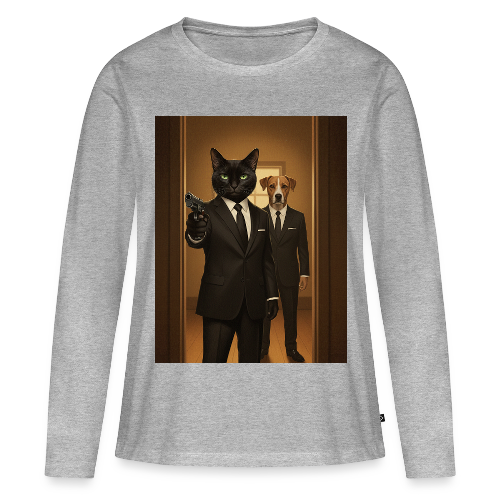 Krümel – Say Meow Again | Frauen Premium Bio Langarmshirt - Grau meliert
