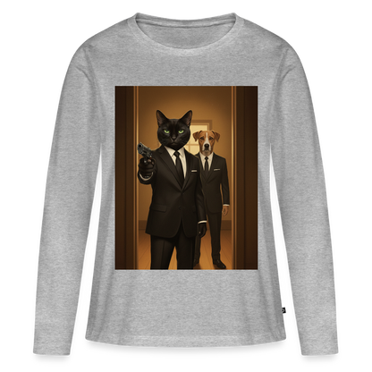 Krümel – Say Meow Again | Frauen Premium Bio Langarmshirt - Grau meliert