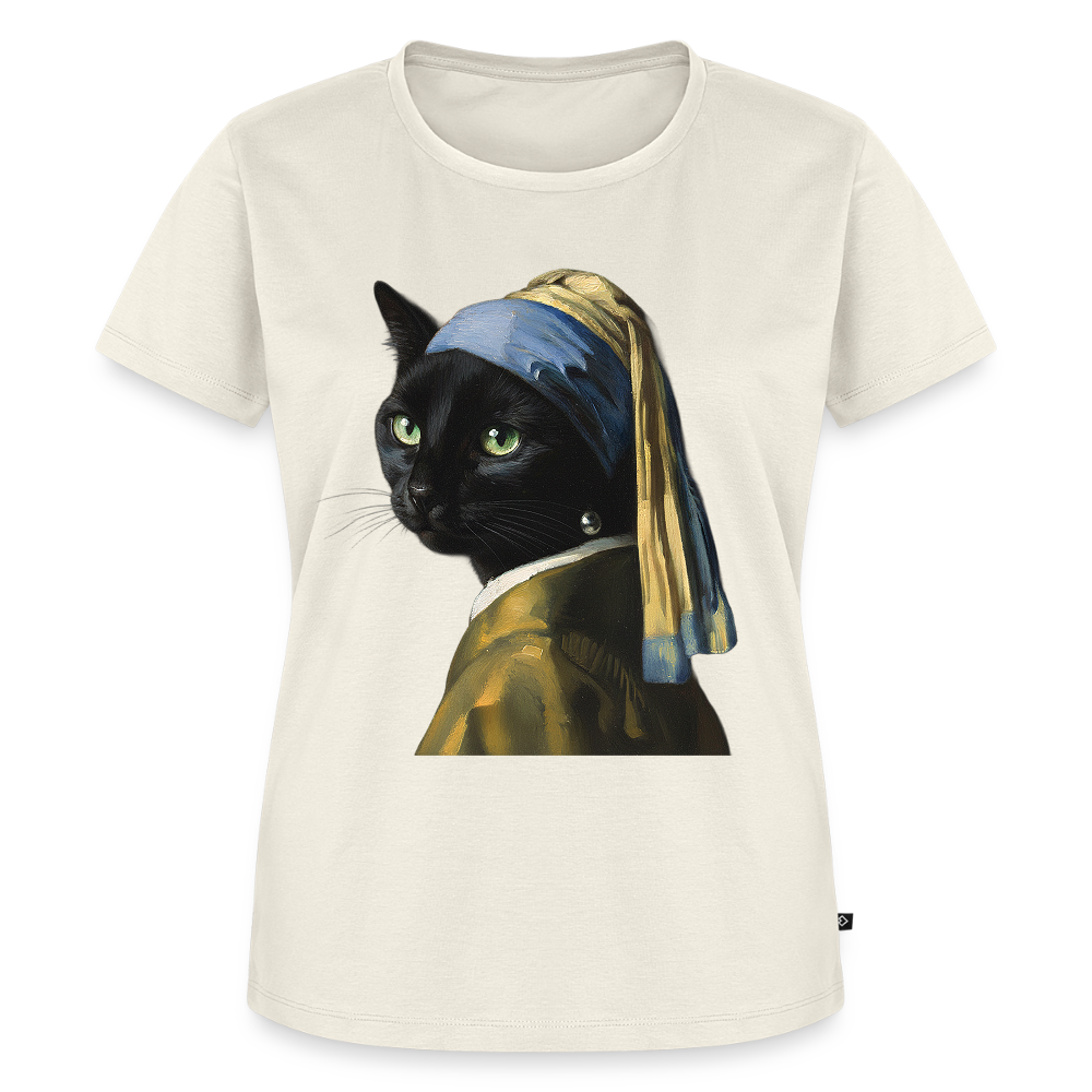Das Mädchen mit dem Perlenohrring… aber es ist eine Katze | Frauen Premium T-Shirt - Naturweiß
