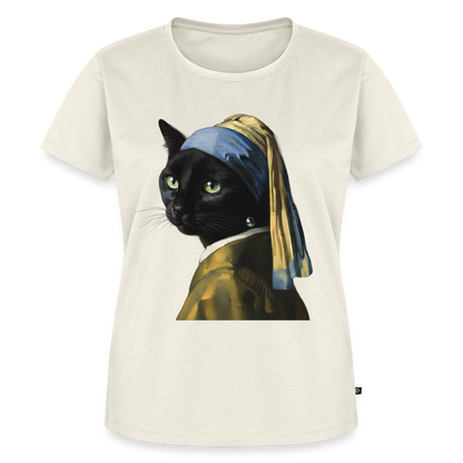 Das Mädchen mit dem Perlenohrring… aber es ist eine Katze | Frauen Premium T-Shirt - Naturweiß