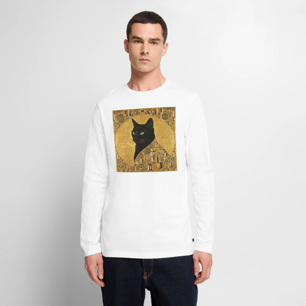 Adele… aber sie schnurrt – Goldene Katze à la Klimt | Männer Premium Bio Langarmshirt - Weiß