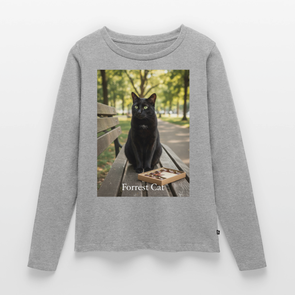 Forrest Cat – Krümel wartet | Frauen Premium Bio Langarmshirt - Grau meliert
