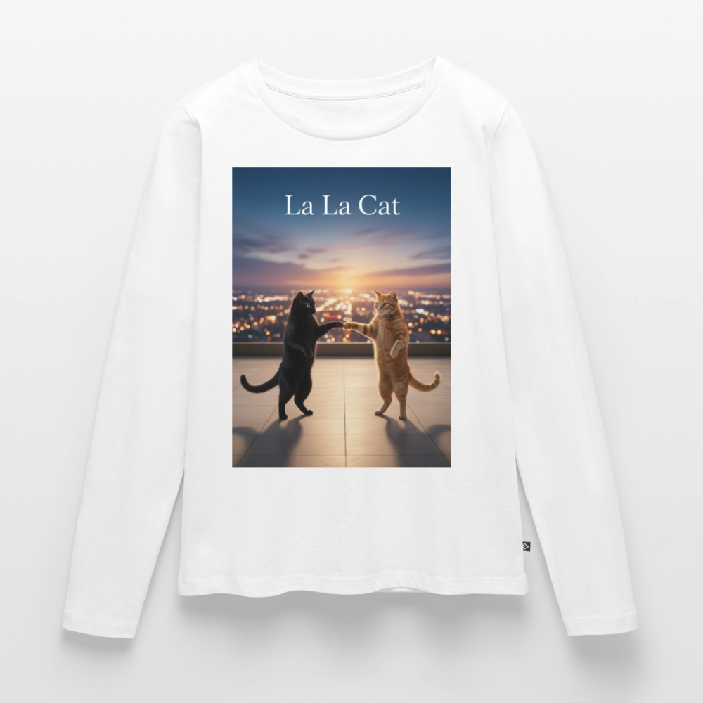 La La Cat – Tanz über den Dächern | Frauen Premium Bio Langarmshirt - Weiß