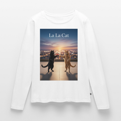 La La Cat – Tanz über den Dächern | Frauen Premium Bio Langarmshirt - Weiß