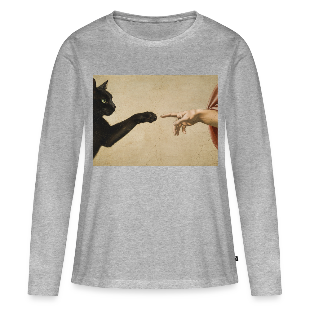 Die Erschaffung Adams… aber die Katze war schneller | Frauen Premium Bio Langarmshirt - Grau meliert