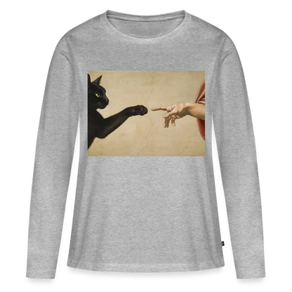 Die Erschaffung Adams… aber die Katze war schneller | Frauen Premium Bio Langarmshirt - Grau meliert