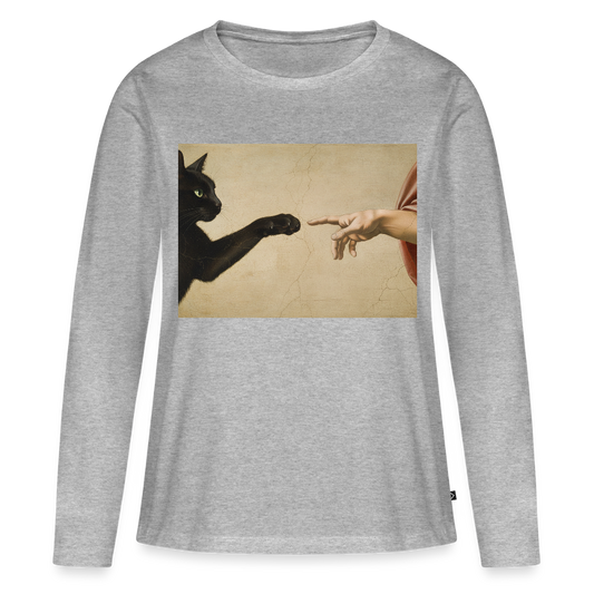 Die Erschaffung Adams… aber die Katze war schneller | Frauen Premium Bio Langarmshirt - Grau meliert