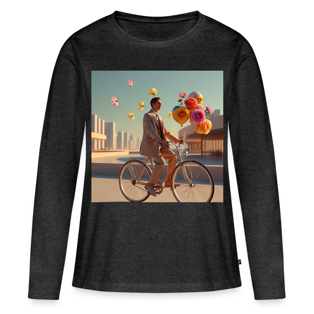 Fahrt ins Ungewisse (mit Blumen) | Frauen Premium Bio Langarmshirt - Anthrazit meliert