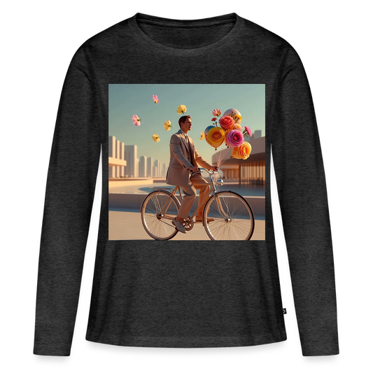 Fahrt ins Ungewisse (mit Blumen) | Frauen Premium Bio Langarmshirt - Anthrazit meliert