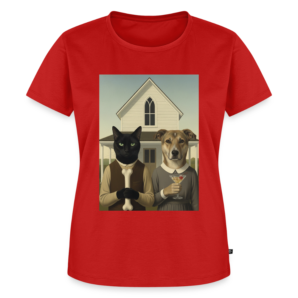 American Gothic… aber mit Katze und Hund | Frauen Premium T-Shirt - Rot