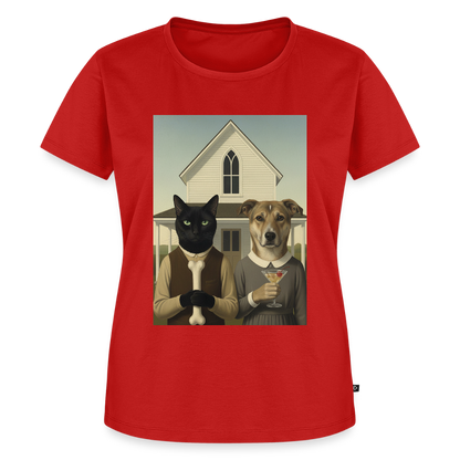 American Gothic… aber mit Katze und Hund | Frauen Premium T-Shirt - Rot