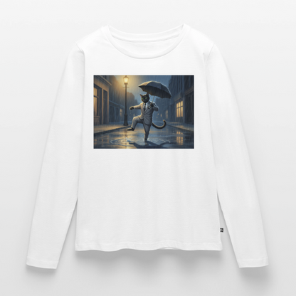 Krümel tanzt im Regen | Frauen Premium Bio Langarmshirt - Weiß