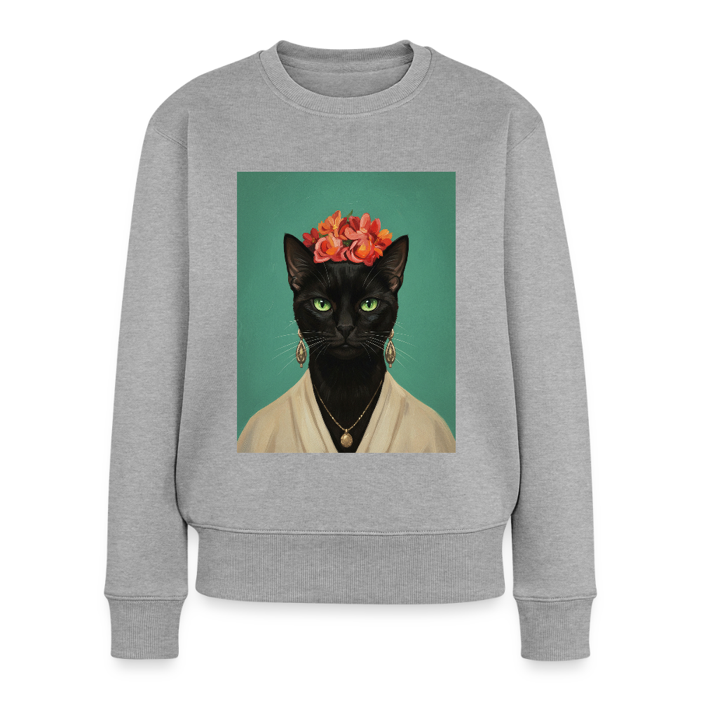 Frida Katze – Künstlerisches Katzenporträt | Frauen Premium Pullover - Grau meliert