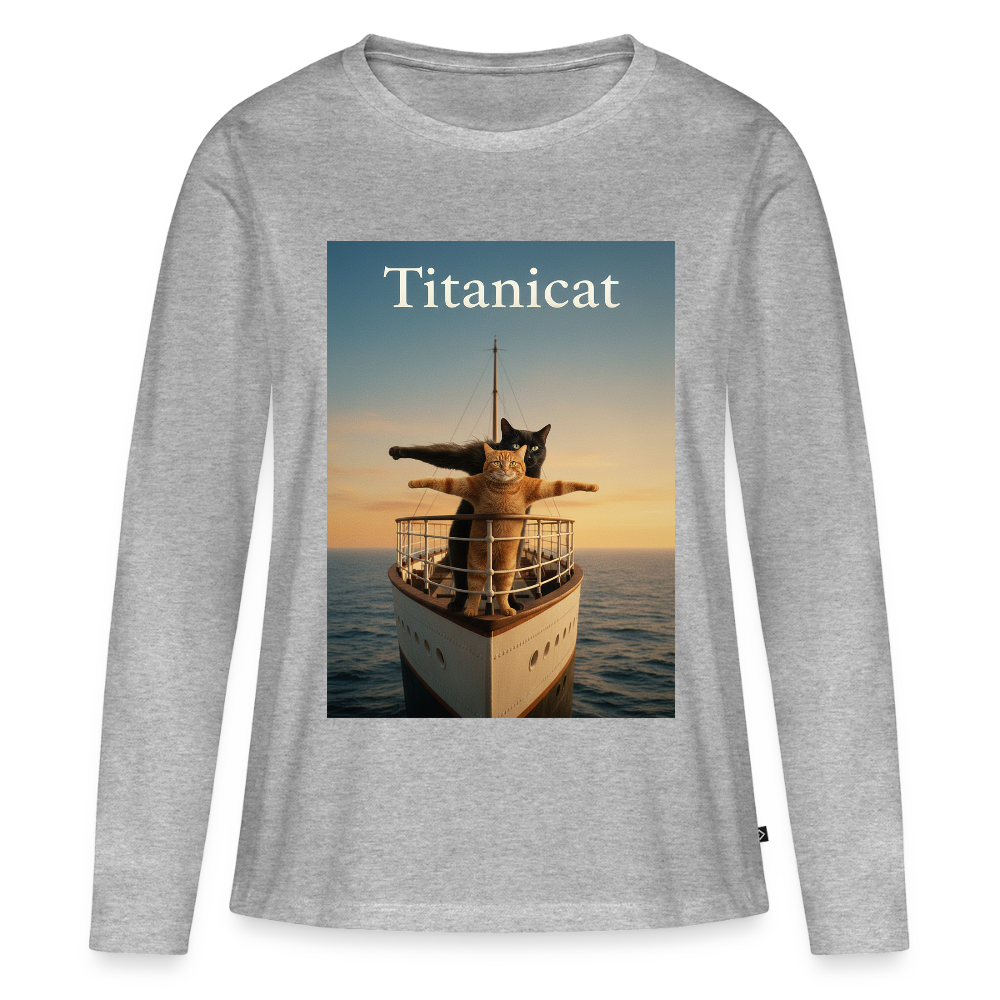 Titanicat – Ich bin der König der Kratzbäume | Frauen Premium Bio Langarmshirt - Grau meliert