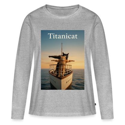 Titanicat – Ich bin der König der Kratzbäume | Frauen Premium Bio Langarmshirt - Grau meliert