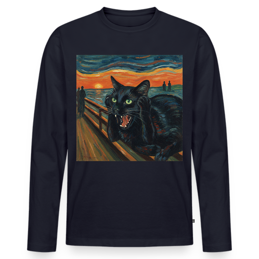 Der Schrei… aber die Katze hat’s zuerst gemerkt | Männer Premium Bio Langarmshirt - Navy