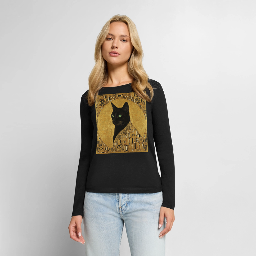 Adele… aber sie schnurrt – Goldene Katze à la Klimt | Frauen Premium Bio Langarmshirt - Schwarz