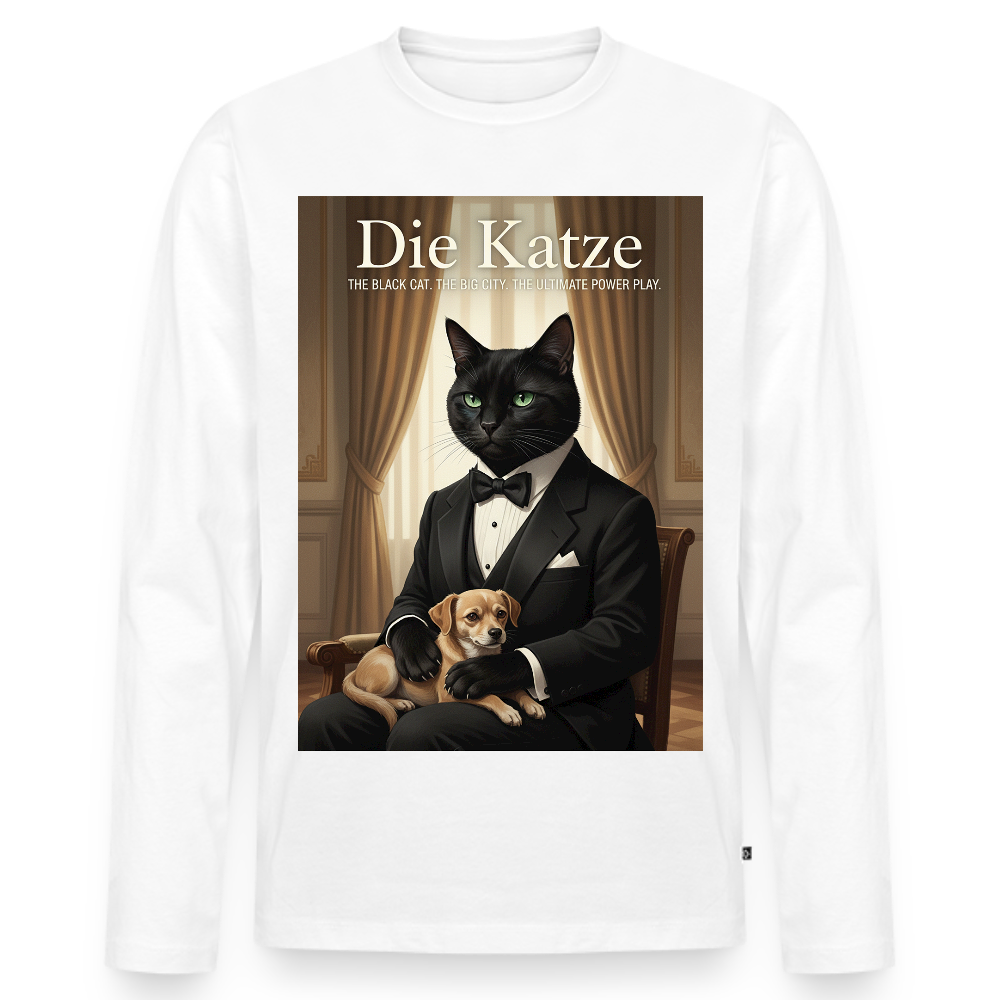 Die Katze – Krümel regelt das | Männer Premium Bio Langarmshirt - Weiß