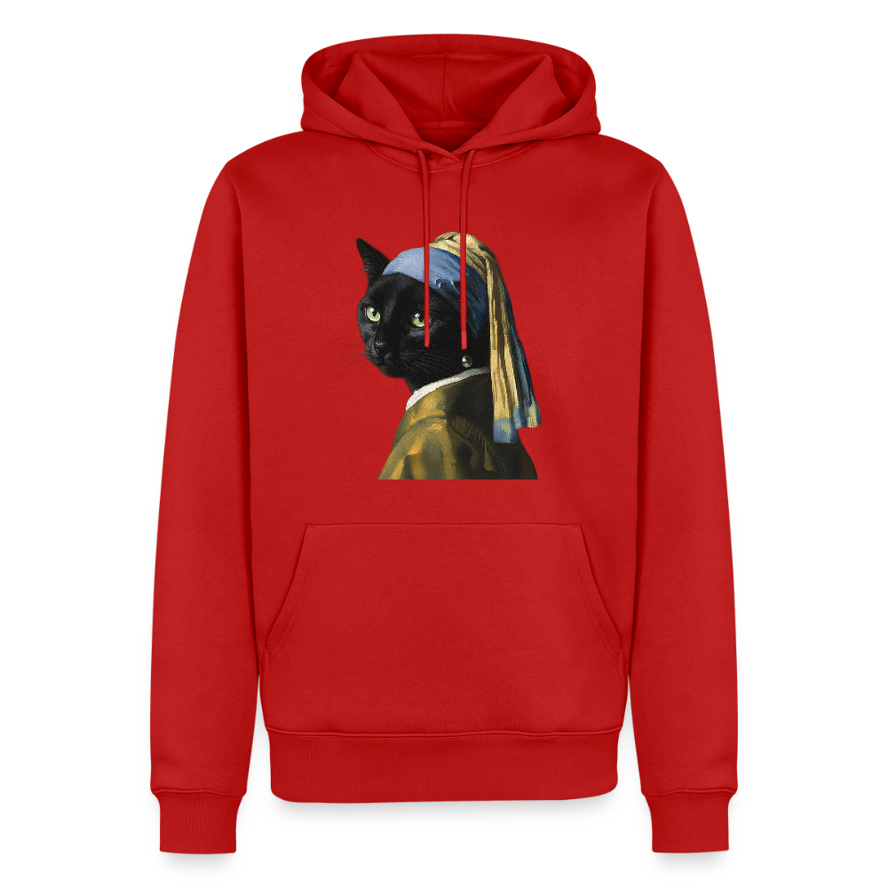 Das Mädchen mit dem Perlenohrring… aber es ist eine Katze | Männer Premium Hoodie - Rot