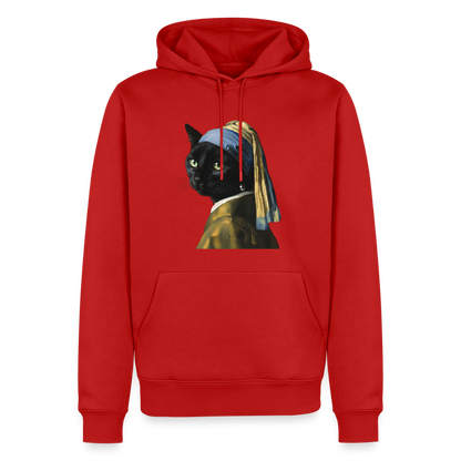 Das Mädchen mit dem Perlenohrring… aber es ist eine Katze | Männer Premium Hoodie - Rot