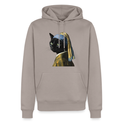 Das Mädchen mit dem Perlenohrring… aber es ist eine Katze | Männer Premium Hoodie - Taupe