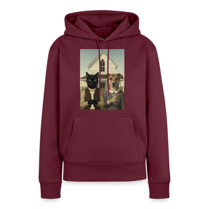 American Gothic… aber mit Katze und Hund | Frauen Premium Hoodie - Burgunderrot