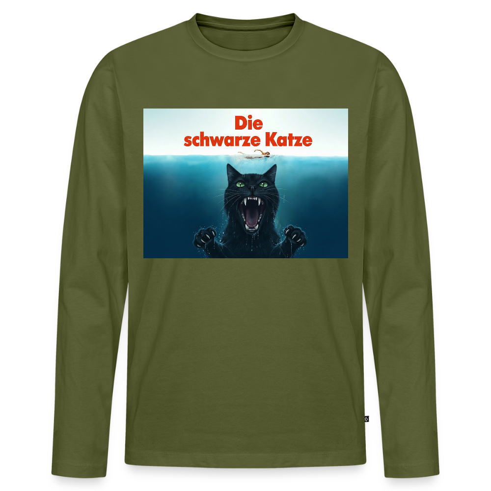 Die schwarze Katze – Krümel taucht auf | Männer Premium Bio Langarmshirt - Khaki