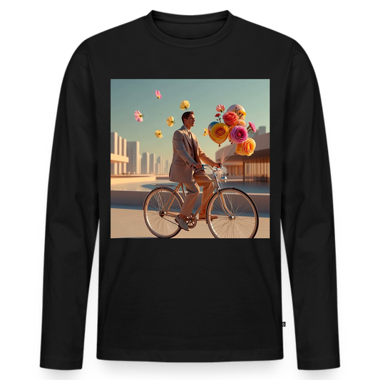 Fahrt ins Ungewisse (mit Blumen) | Männer Premium Bio Langarmshirt - Schwarz