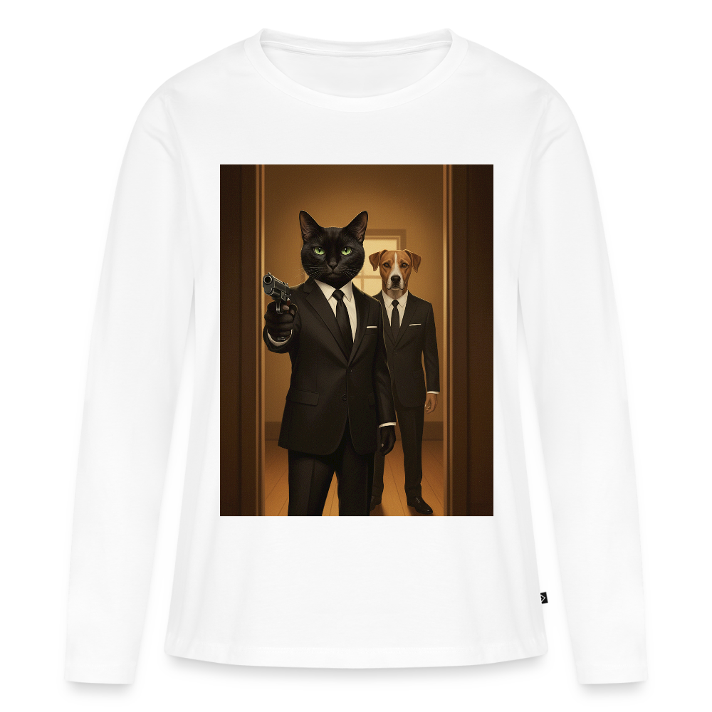 Krümel – Say Meow Again | Frauen Premium Bio Langarmshirt - Weiß