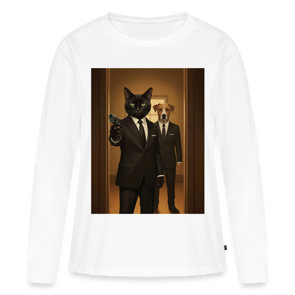 Krümel – Say Meow Again | Frauen Premium Bio Langarmshirt - Weiß