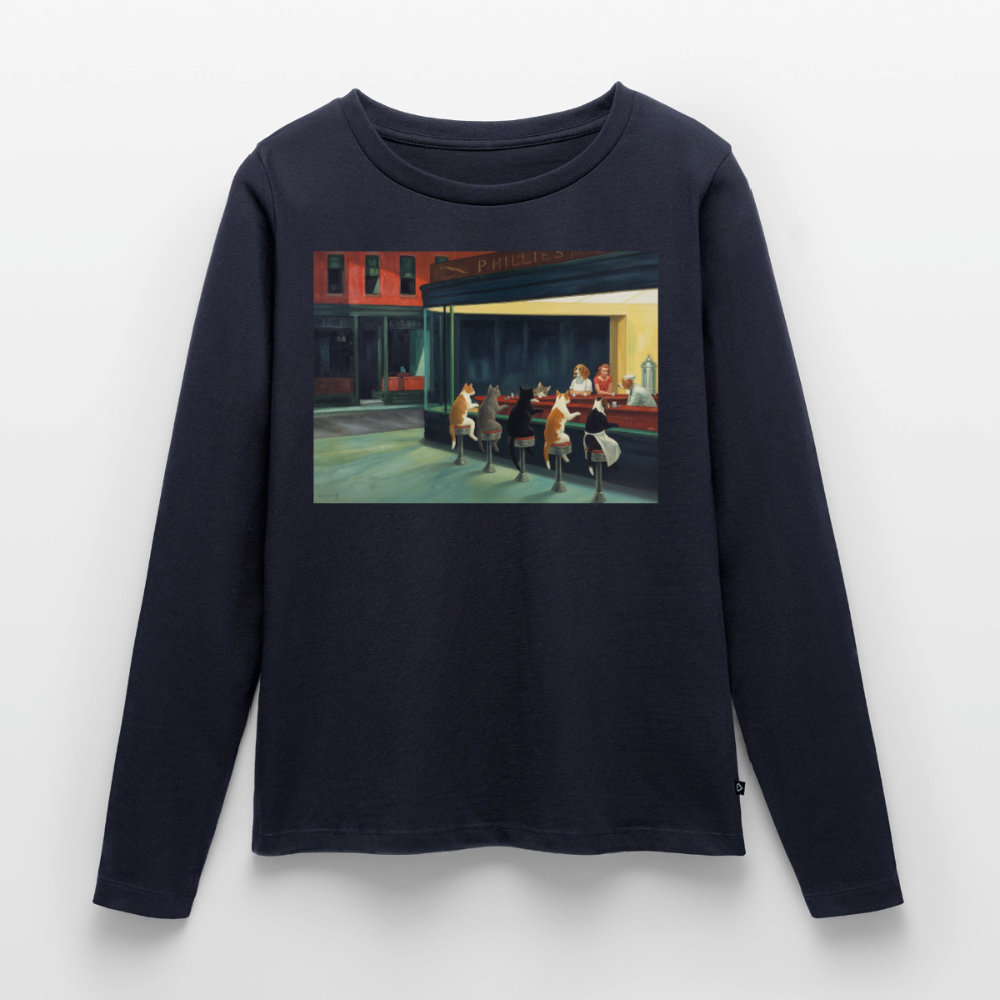 Wenn Hopper Katzen gemalt hätte | Frauen Premium Bio Langarmshirt - Navy