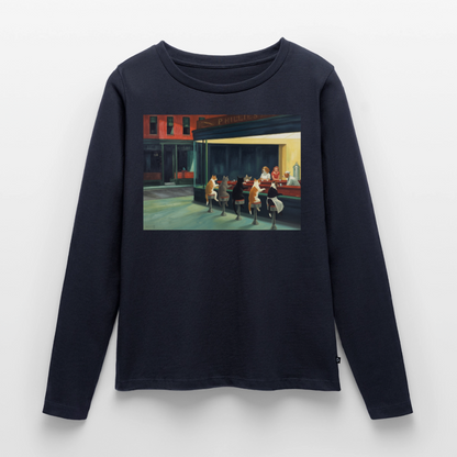 Wenn Hopper Katzen gemalt hätte | Frauen Premium Bio Langarmshirt - Navy