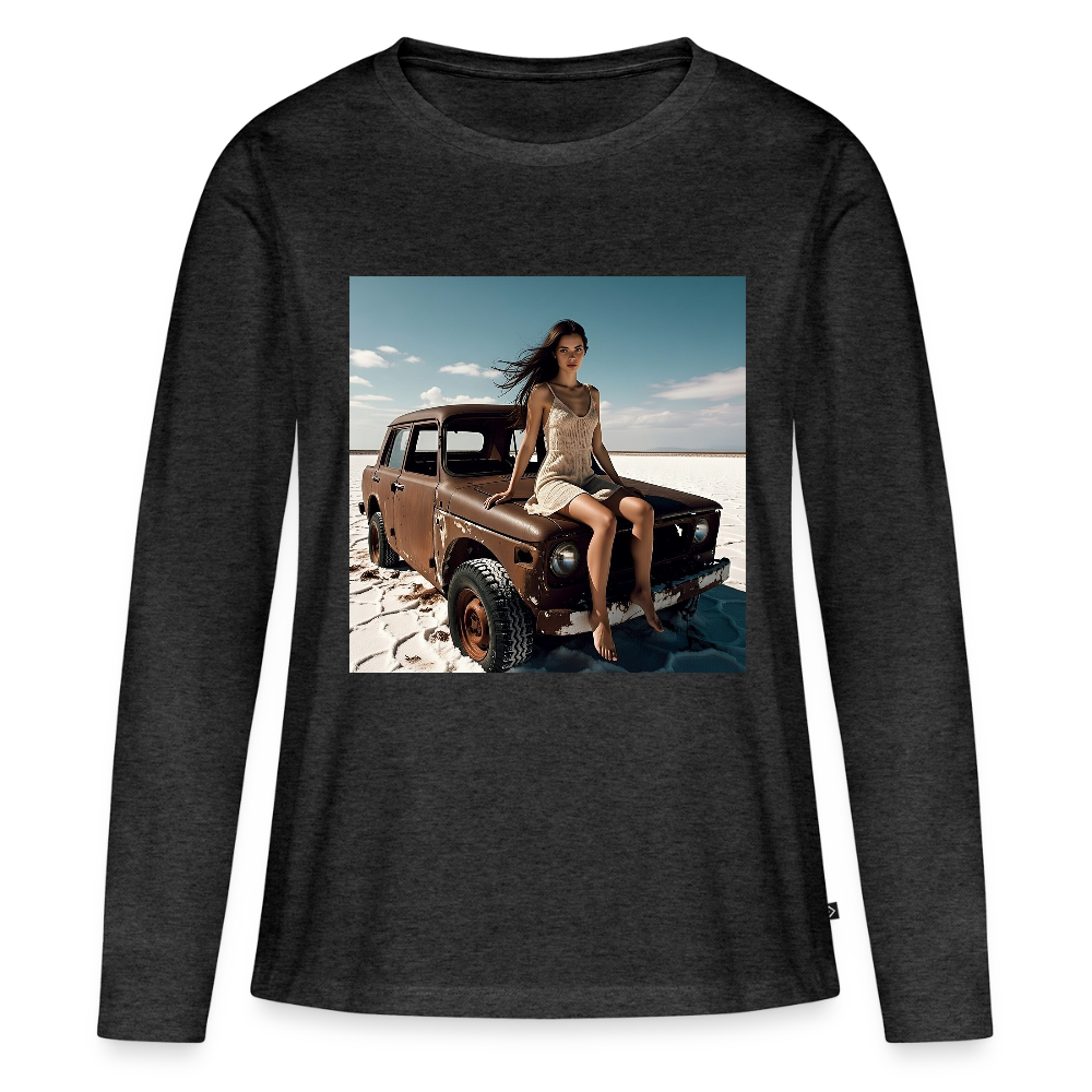 Warten auf irgendwas | Frauen Premium Bio Langarmshirt - Anthrazit meliert