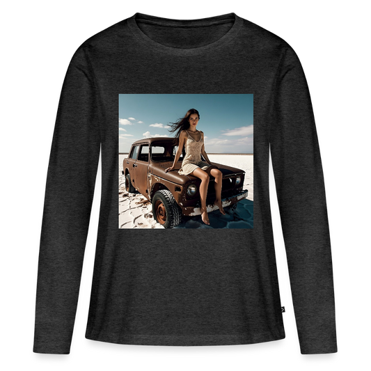 Warten auf irgendwas | Frauen Premium Bio Langarmshirt - Anthrazit meliert