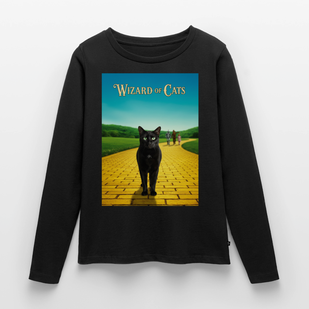 Wizard of Cats – Der gelbe Weg gehört Krümel | Frauen Premium Bio Langarmshirt - Schwarz