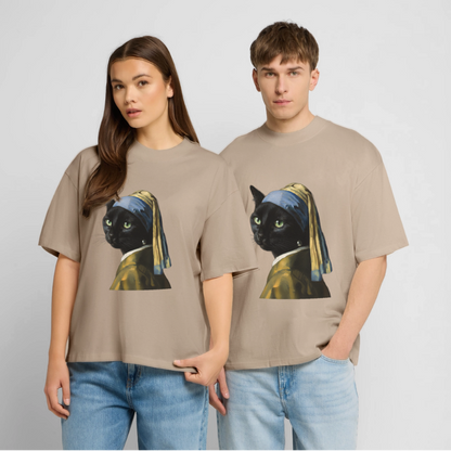 Das Mädchen mit dem Perlenohrring… aber es ist eine Katze | Stanley/Stella Oversized Unisex Bio T-Shirt Blaster - Steingrau