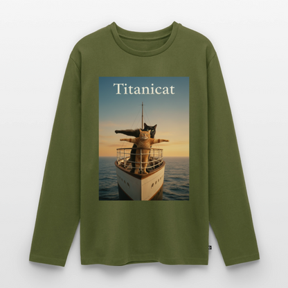 Titanicat – Ich bin der König der Kratzbäume | Männer Premium Bio Langarmshirt - Khaki