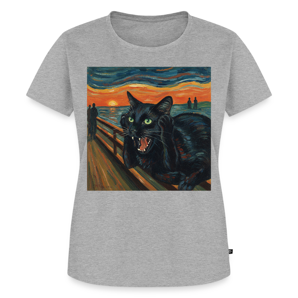 Der Schrei… aber die Katze hat’s zuerst gemerkt | Frauen Premium T-Shirt - Grau meliert