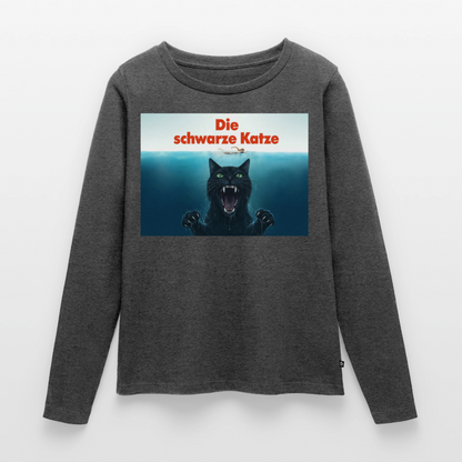Die schwarze Katze – Krümel taucht auf | Frauen Premium Bio Langarmshirt - Anthrazit meliert