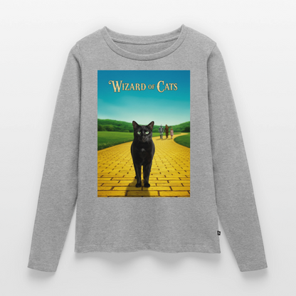 Wizard of Cats – Der gelbe Weg gehört Krümel | Frauen Premium Bio Langarmshirt - Grau meliert