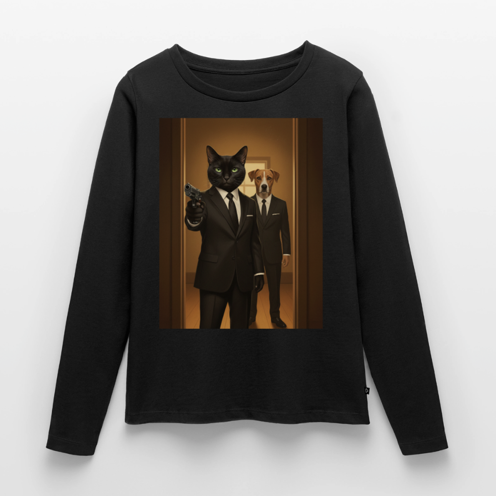 Krümel – Say Meow Again | Frauen Premium Bio Langarmshirt - Schwarz