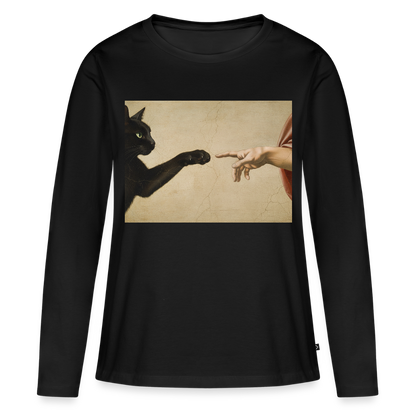 Die Erschaffung Adams… aber die Katze war schneller | Frauen Premium Bio Langarmshirt - Schwarz