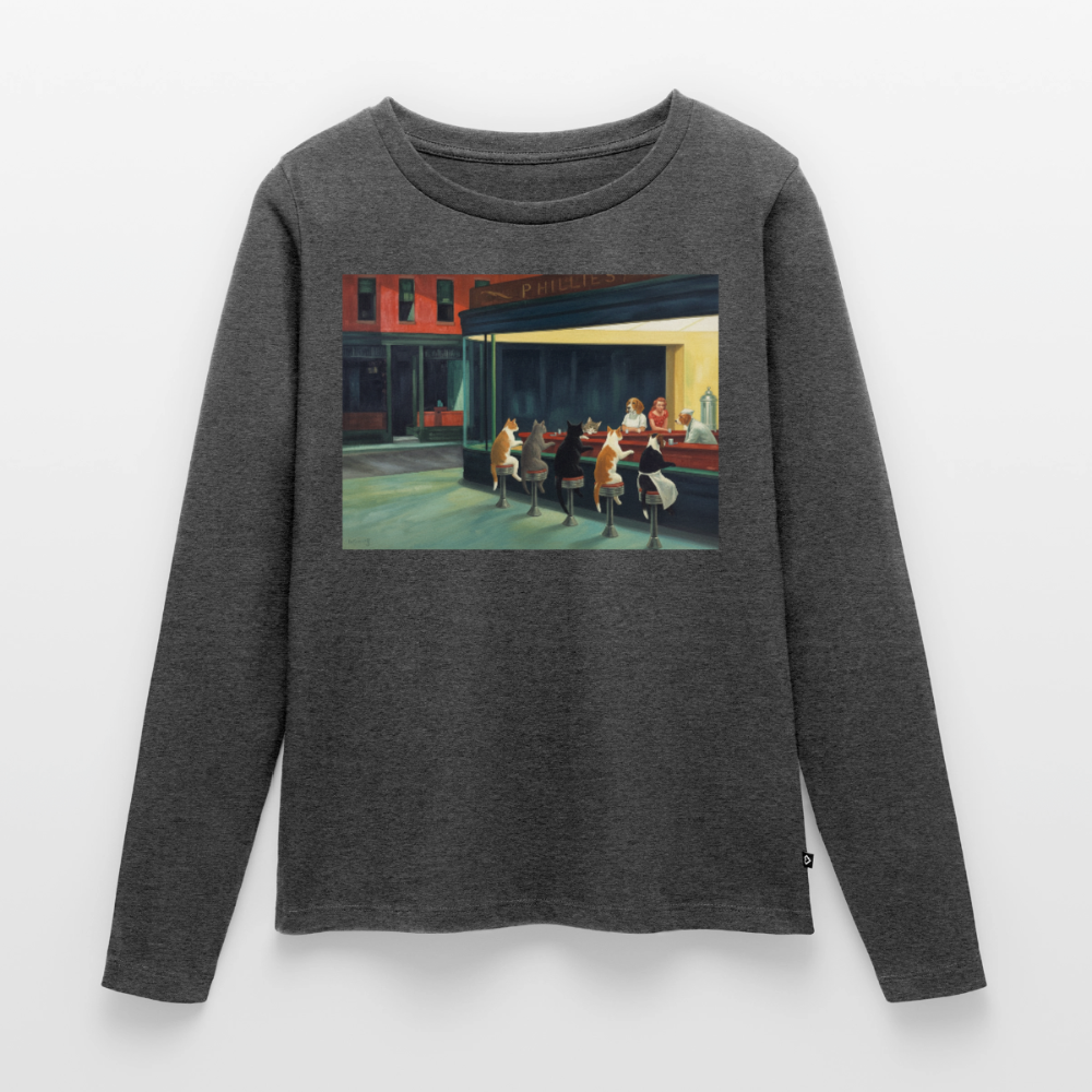 Wenn Hopper Katzen gemalt hätte | Frauen Premium Bio Langarmshirt - Anthrazit meliert