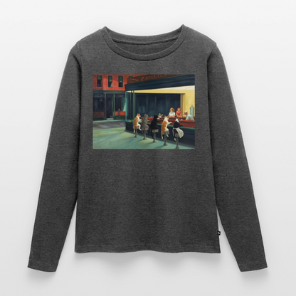 Wenn Hopper Katzen gemalt hätte | Frauen Premium Bio Langarmshirt - Anthrazit meliert