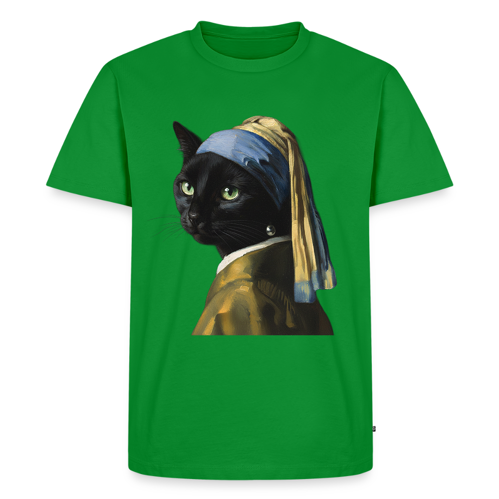 Das Mädchen mit dem Perlenohrring… aber es ist eine Katze | Männer Premium T-Shirt - Grün